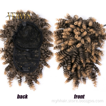 High Puff Afro Kinky Curly Synthetic Ponytail with Bangs Ponytail Hair Drawstring Short Afro Pony Tail Clip in Hair Extension